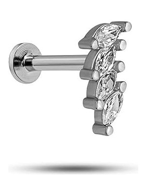 Nacario Nereze 925 Ayar Gümüş Rodyumlu Sıralı Damla Zirkon Taşlı Tragus Piercing Küpe