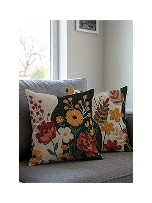 Nacario Artvibe Sonbahar Temalı Çiçek Desenli Kırlent Kılıfı, 43X43 Cm, 2'li Set, Italyan Kadife Keten K