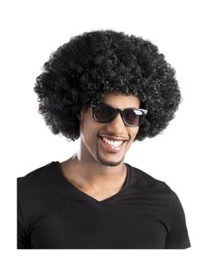 Nacario Parti Aksesuar Siyah Renk Kıvırcık Afro Bonus Peruk Parti Peruğu