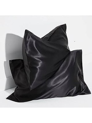 Nacario Ipeksi Zarafet | Ipek Saten Yastık Kılıfı Seti - 50X70 cm | Lüks Konfor Şıklık (Siyah, Standart)
