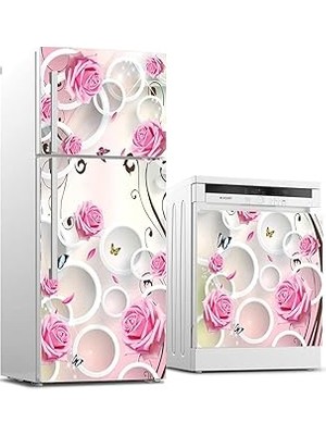 Nacario Buzdolabı Bulaşık Makinası Beyaz Eşya Sticker Kaplama Yuvarlak Gül