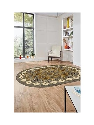 Nacario Sade Etnik Desen Kaymaz Taban Yıkanabilir Oval Yolluk Mutfak Salon Koridor Halısı O-Etni̇k-19, Sarı,
