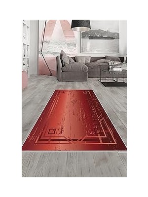 Nacario Pelangi Bordo Geometrik Desen Yıkanabilir Kaymaz Taban Tutmaz Salon Halısı Yolluk, B
