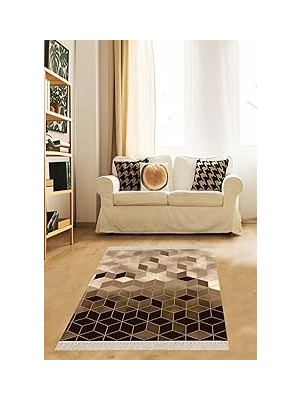Nacario Pelangi Kahverengi Dijital Baskı Yıkanabilir Salon Halısı Yolluk, Kahverengi 160 x 250