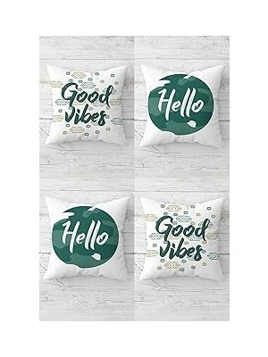 Nacario Pelangi Good Vibes Hello Yazılı Gizli Fermuarlı Kırlent Kılıfı Koltuk Yastık Kılıfı TAKIM(4ADET), Y
