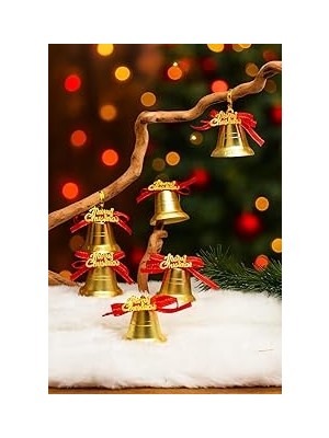 Nacario 9 Adet Lüx Kırmızı Kurdelalı Yılbaşı Merry Christmas Çan Süs 5cm Yılbaşı Ağacı Süsleri Noel Süsleri