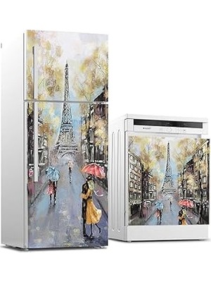 Nacario Buzdolabı Bulaşık Makinası Beyaz Eşya Sticker Kaplama Eyfel Renk Yağlıboya