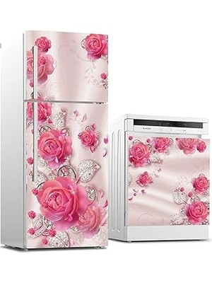 Nacario Buzdolabı Bulaşık Makinası Beyaz Eşya Sticker Kaplama Mücevher Gül