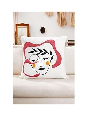 Nacario Asdiva Bohem 45X45 Özel Tasarım Punch Panç Süzene Desen Dekoratif Kırlent Kılıfı Beyaz 52