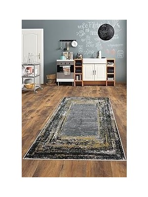 Nacario Pelangi Gri Abstract Desen Yıkanabilir Kaymaz Taban Tutmaz Salon Halısı Yolluk, Hard