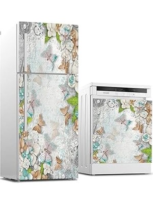 Nacario Buzdolabı Bulaşık Makinası Beyaz Eşya Sticker Kaplama 3D Çiçek