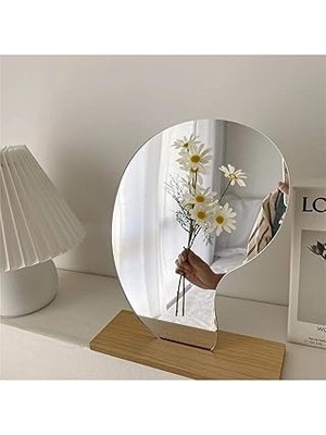 Nacario Gaman Asimetrik Görünümlü Şık Tasarım Çerçevesiz Dekoratif 20 cm Ahşap Makyaj Cilt Bakım Aynası