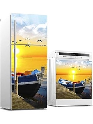 Nacario Buzdolabı Bulaşık Makinası Beyaz Eşya Sticker Kaplama Tekne Gün Batımı