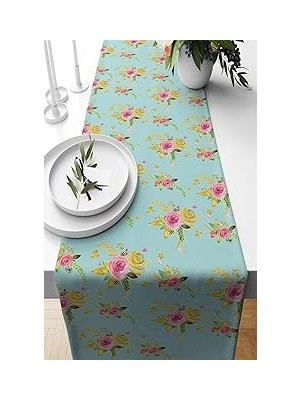 Nacario Pelangi Mint Floral Desenli Tutmaz Kumaş Salon Mutfak Masa Değişik Ranır Modelleri Runner, Min