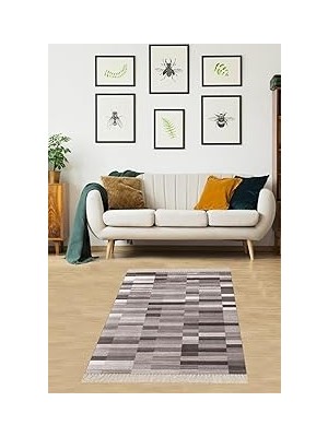 Nacario Pelangi Renk Bloklu Geometrik Geçişli Dijitalkaymaz Taban Halı, Gri 180 x 280