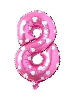 Nacario 8 Rakamlı 16 Inç Pembe Kalpli Folyo Balon 36 cm (Pembe)