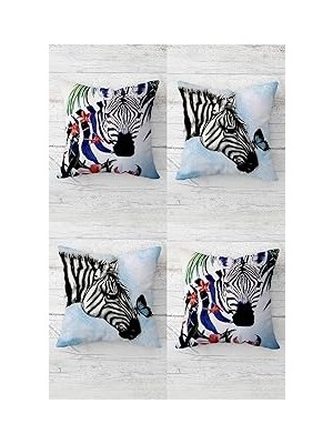 Nacario Pelangi Zebra Desenli Gizli Fermuarlı Kırlent Kılıfı Koltuk Yastık Kılıfı TAKIM(4ADET),