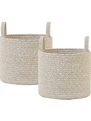 Nacario Textile 2'li Bej Kırçıllı Pamuklu Halat Sepet Set 26 x 22 cm