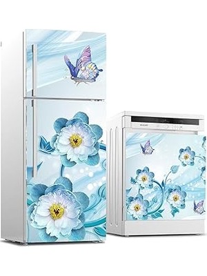 Nacario Buzdolabı Bulaşık Makinası Beyaz Eşya Sticker Kaplama 3D Çiçek