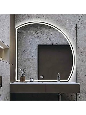 Nacario 70 cm Yarım Daire Dekoratif Duvar Aynası, 110 cm Buğulanmayan Akıllı Banyo Aynası, Ayarlanabilir Le