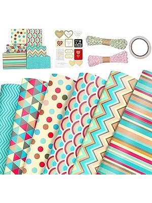 Nacario Bolivia's Hediye Paketleme Kağıdı, 6 Adet 50X70CM Bahar Temalı Set, Kurdele, Sticker Bant Dahil,