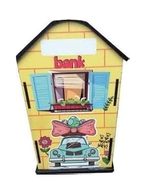 Nacario Ahşap Ev Kumbara Sarı Temalı