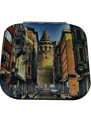 Nacario Gifthome Kare Cep Çanta Makyaj Aynası Galata Kulesi Resimli