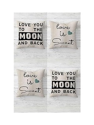 Nacario Pelangi Love You To The Moon And Back Gizli Fermuarlı Kırlent Kılıfı Koltuk Yastık Kılıfı TAKIM(4AD