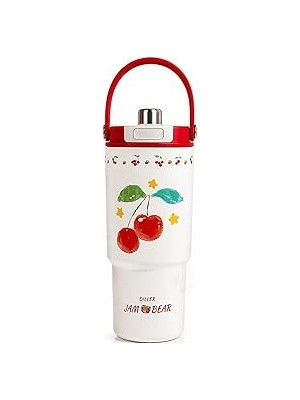 Nacario Diller Tumbler 880 ml Tek Kapak Çift Kullanım Pipetli/pipetsiz Taşıma Kulplu Çelik TERMOS-FFD9505-8
