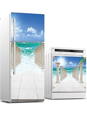 Nacario Buzdolabı Bulaşık Makinası Beyaz Eşya Sticker Kaplama Sütun Deniz
