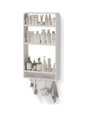 Nacario Yapışkanlı Duvar Rafı Organizer, Banyo Mutfak Rafı, 70X40X10 Cm, Çekmeceli, Kancalı, Suya D