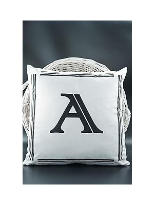 Nacario Asdiva Harfli Kırlent Kılıfı Kadife 43X43 cm Çift Taraflı A Harfi Desenli Evlilik Teklifi Doğu