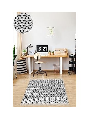 Nacario Pelangi Geometrik Desenli Dijital Baskı Yıkanabilir Kaymaz Taban Kilim Desen Salon Halı (Bej