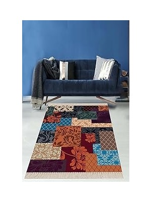 Nacario Pelangi Turuncu Vazolu Kız Desen Dijital Baskı Yıkanabilir Salon Halı, Karışık Renkli 80 x 150