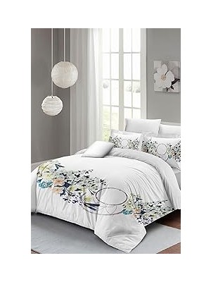 Nacario MONOHOME%100 Pamuk Saten Çift Kişilik Nevresim Takımı Beyaz Çiçekli, MONOHOME36140