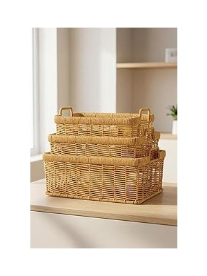 Nacario Digithome 3'lü Hasır Rattan Organizer Sepet - BB6064