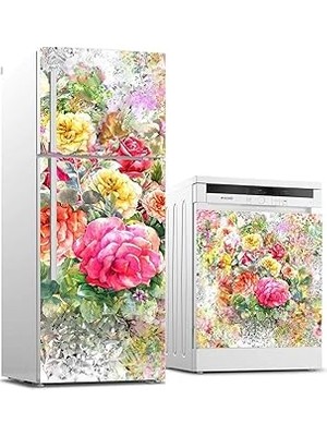 Nacario Buzdolabı Bulaşık Makinası Beyaz Eşya Sticker Kaplama Bahçede Çiçekler