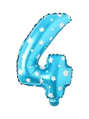 Nacario 4 Rakamlı 16 Inç Yıldızlı Folyo Balon 36 cm (Mavi)