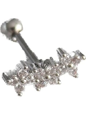 Nacario 316L Çelik Gümüş Renk Zirkon Taşlı Yonca Tragus Piercing - TJ-PR1255