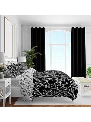 Nacario Brielle Düz Pamuk Saten Nevresim Setleri, Siyah, Queen Size