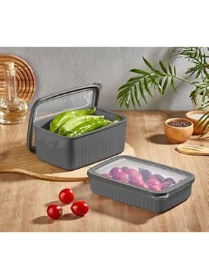 Nacario Vip Ahmet Vakumlu Saklama Kabı Dikdörtgen Derin Küçük 1x2, 7 Lt Sığ 2x1, 5 L Gri
