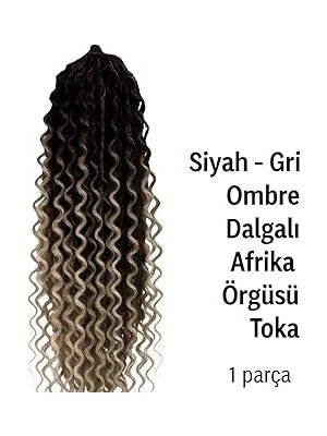Nacario Afrika Örgüsü Siyah-Gri Ombre Dalgalı Toka, Sentetik Saç Uzatma, 1 Parça, Afrika Tarzı Örgülü Saç A