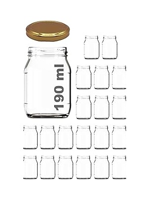Nacario 190 ml Metal Kapaklı Konserve Kavanozu 190 cc Şeffaf Bebek Mama Kavanoz 20 Adet (Altın/gold)