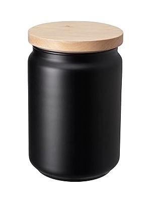 Nacario Çay Kahve Kavanozu,siyah Renk 1 Lt Siyah Cam-Bambu Kapak