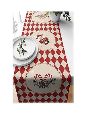 Nacario Yılbaşı Temalı Dijital Baskılı Runner Örtüsü Christmas Kırmızı 40X140 cm