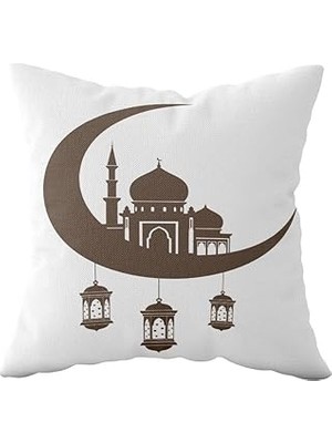 Nacario Pelangi Ramadan Mubarak Cami Hilal Fener Çift Taraflı Gizli Fermuar Kırlent Koltuk Yastık Kılıfıı,