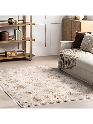Nacario Nuloom Krystin Makinede Yıkanabilir Eskitilmiş Vurgulu Halı, 5,7 cm x 7,7 Cm, Bej