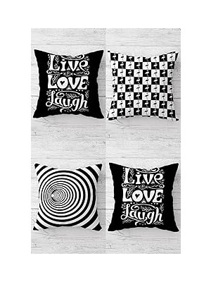 Nacario Pelangi Live Love Laugf Fikamongo Desen Gizli Fermuarlı Kırlent Kılıfı Koltuk Yastık Kılıfı Takım(4