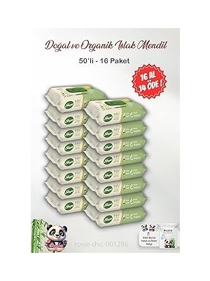 Nacario 16 Al 14 Öde Sleepy Doğal Organik Islak Mendil 50'li Rosie