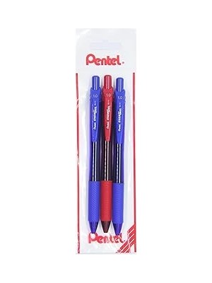 Nacario Pentel Energel 1.0 mm Likit Roller Kalem 2xmavi/1xkırmızı 3'lü Set